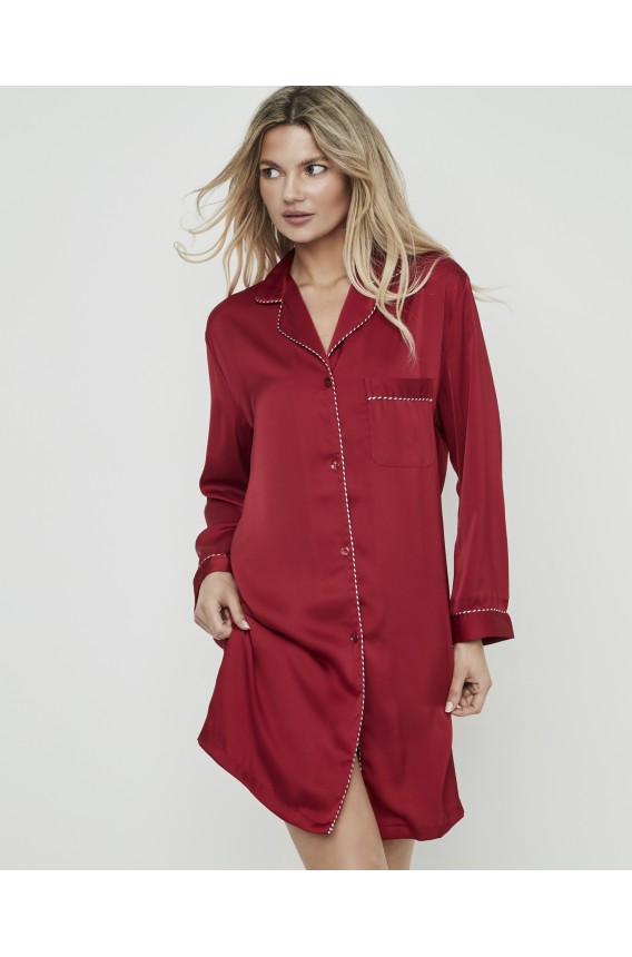 CAMISA DE DORMIR ACETINADA TIPO CAMISEIRO