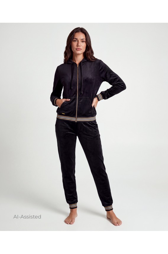 CONJUNTO TERCIOPELO CHAQUETA CON CAPUCHA PANTALON